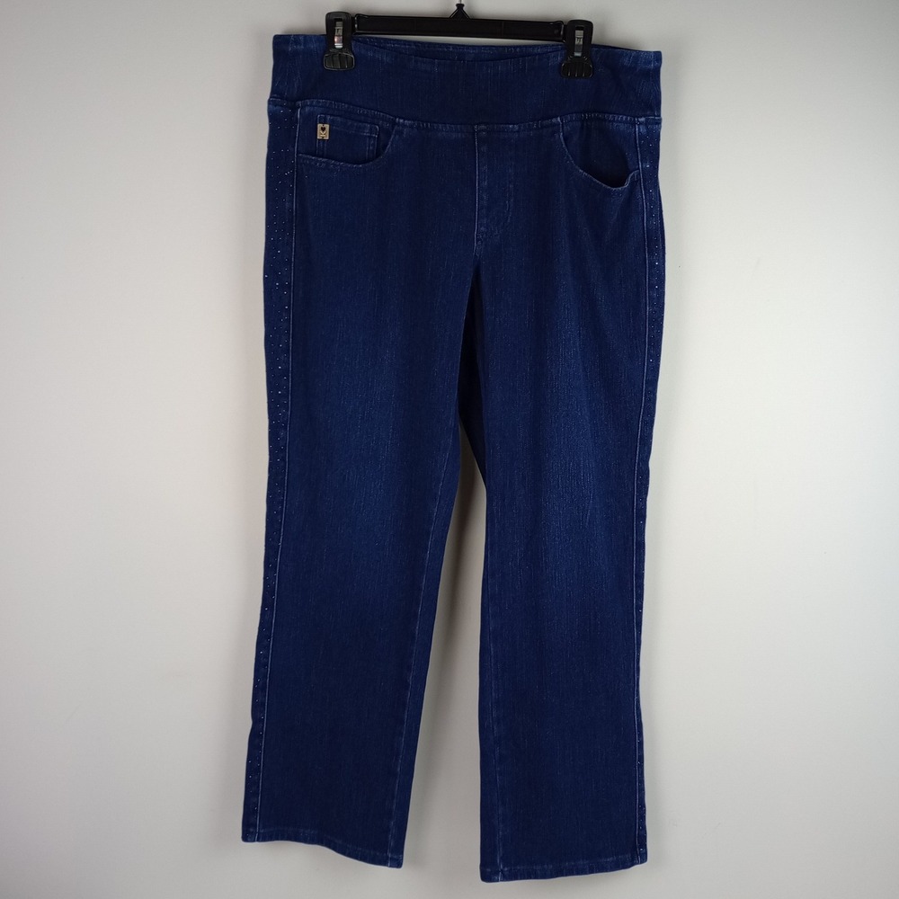 Belle by Kim Gravel Womens 16P Blue Rhinestone Side Stripe Pull On Denim Jeans